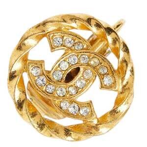 Chanel Coco Mark Earrings, Gold Plated, Rhinestone, Women's CHANEL